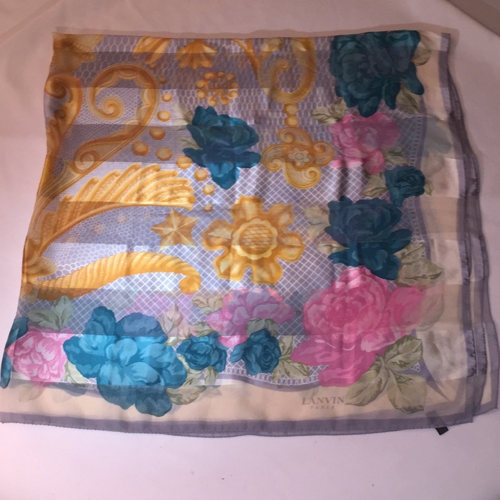 LANVIN Paris Beach Wrap Sarong Scarf XLarge 100% Silk Floral Print